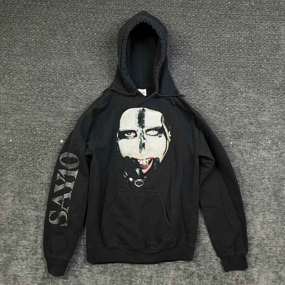 VTG Gildan Marilyn Manson Say10 Graphic Hoodie Black Long Sleeve Sweatshirt - S